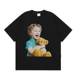 Black Short-Sleeved T-Shirt With A Bear And A Child Print Acme De La Vie